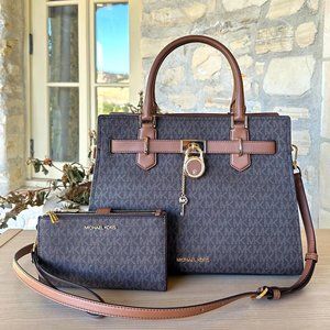 Michael Kors Bag Hamilton Medium Satchel Set Leather Brown 35F1GHMS2B NWT Women